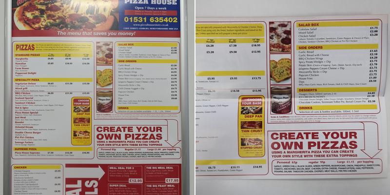 Pizza House Ledbury Menu