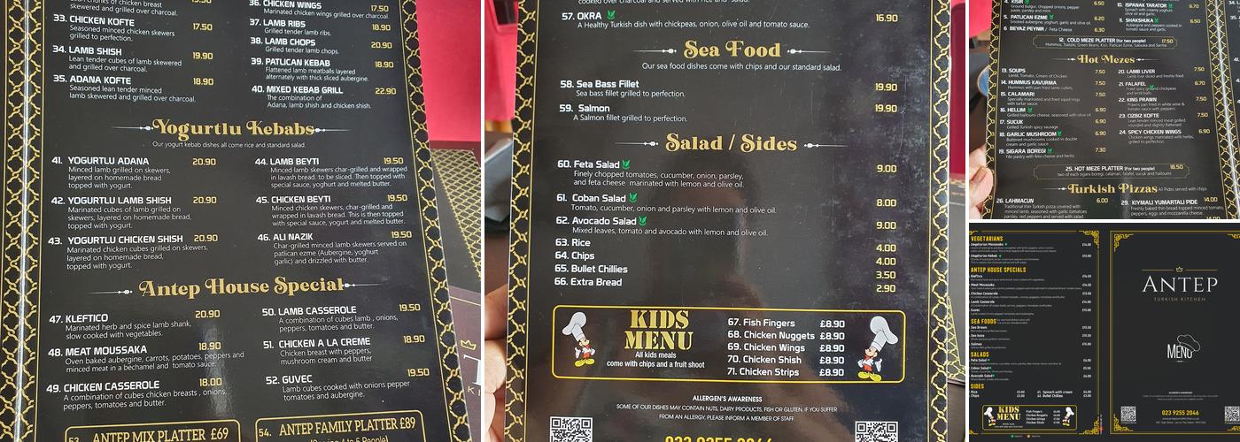 Antep Turkish Kitchen Menu