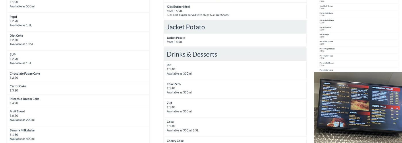 Lee Kebab & Pizza House Menu