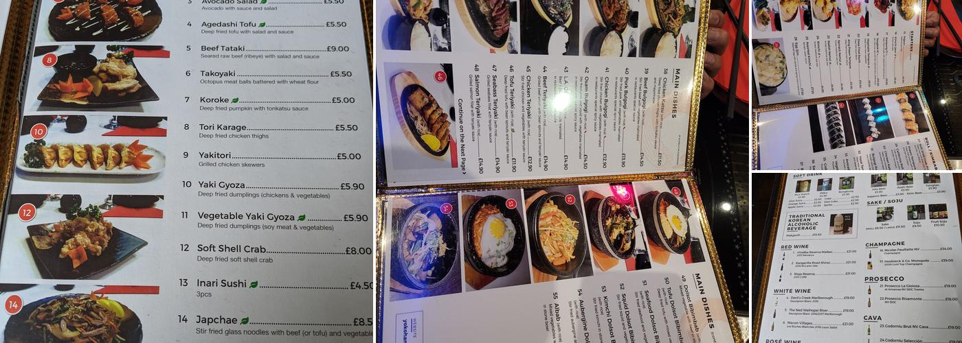 Yokohama K&J Restaurant Menu