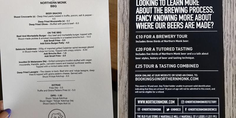 Northern Monk Refectory Menu