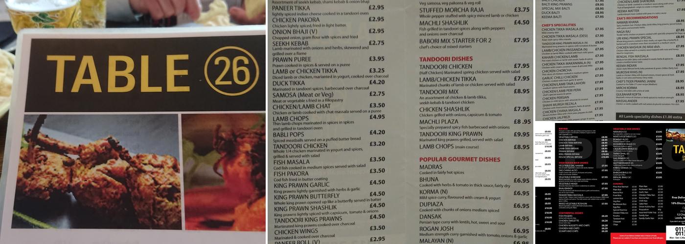 Table 26 Menu