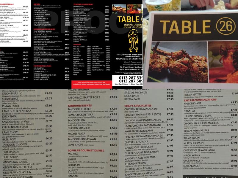 Table 26 Menu