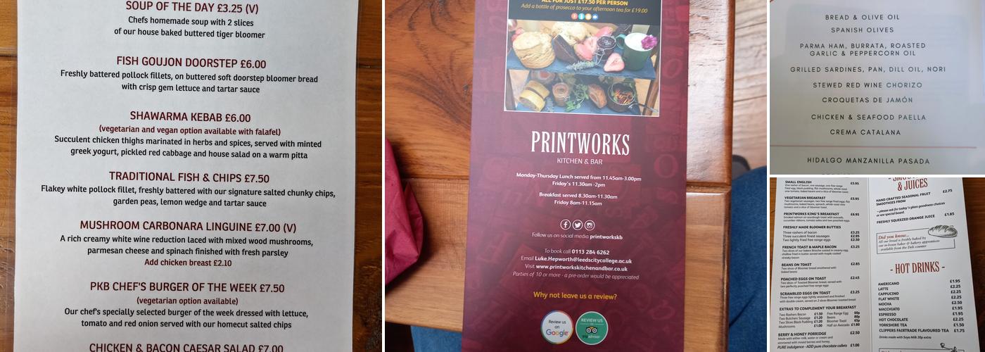 Printworks Kitchen & Bar Menu