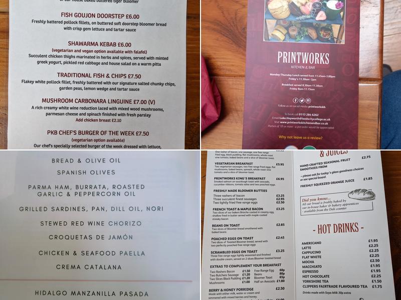 Printworks Kitchen & Bar Menu