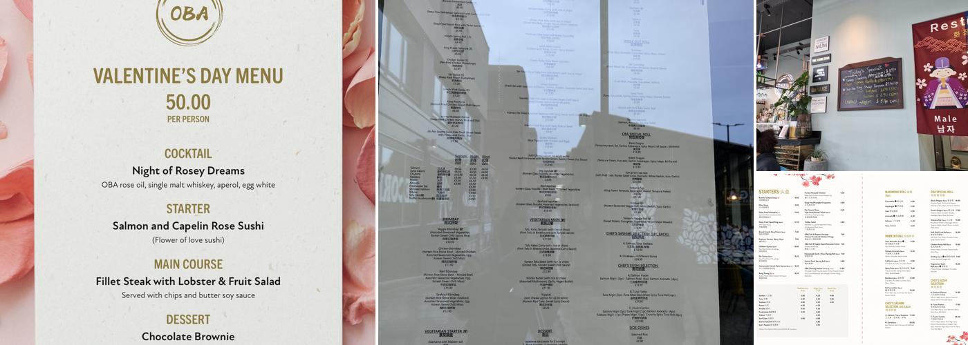 Oba Korean & Japanese Kitchen & Bar Menu