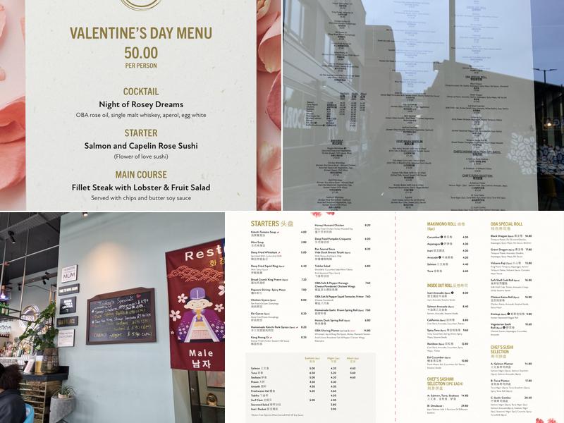 Oba Korean & Japanese Kitchen & Bar Menu