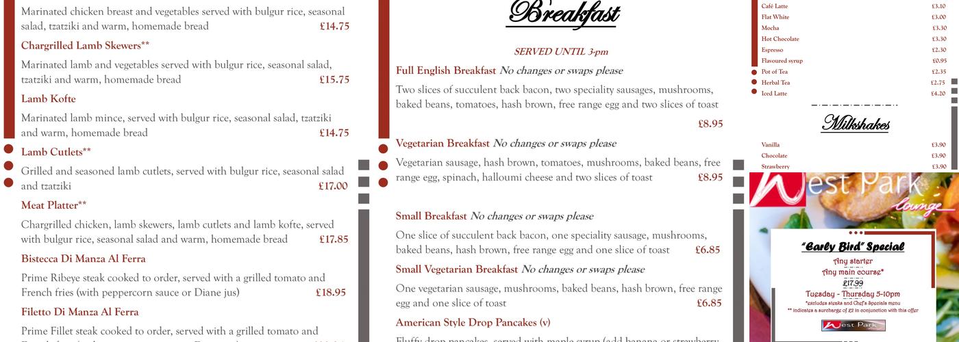 West Park Lounge Menu