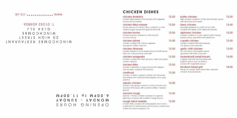 Winchcombe Indian Restaurant Menu