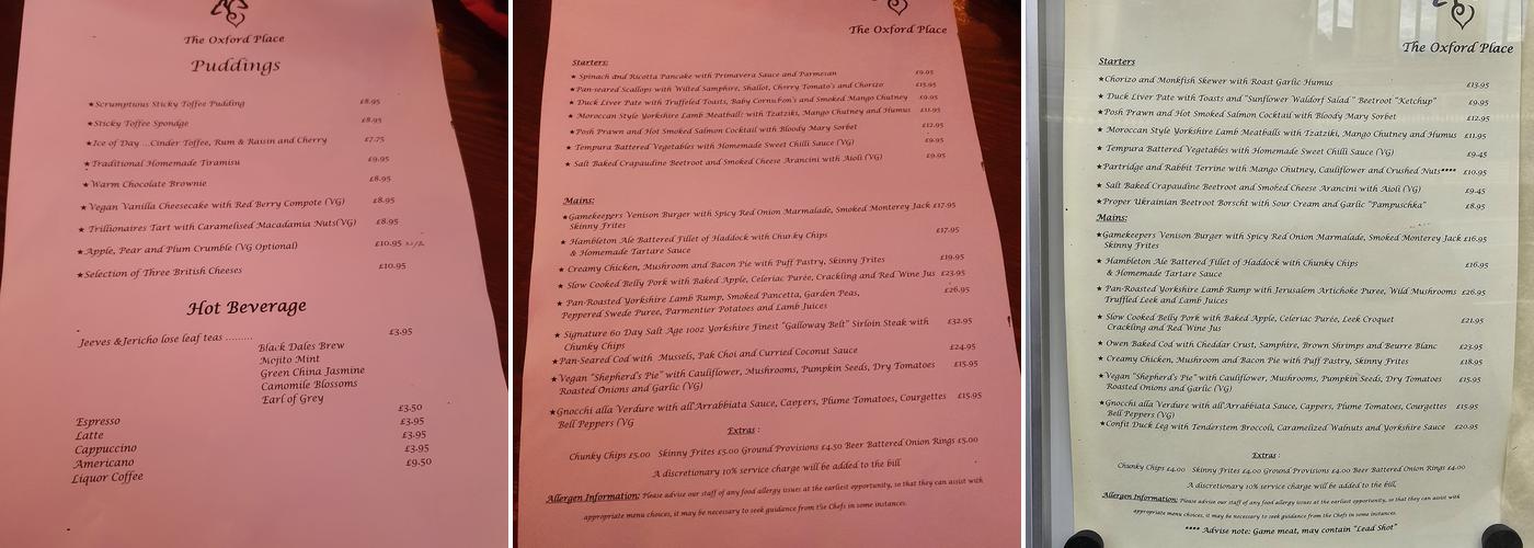 The Oxford Place Menu