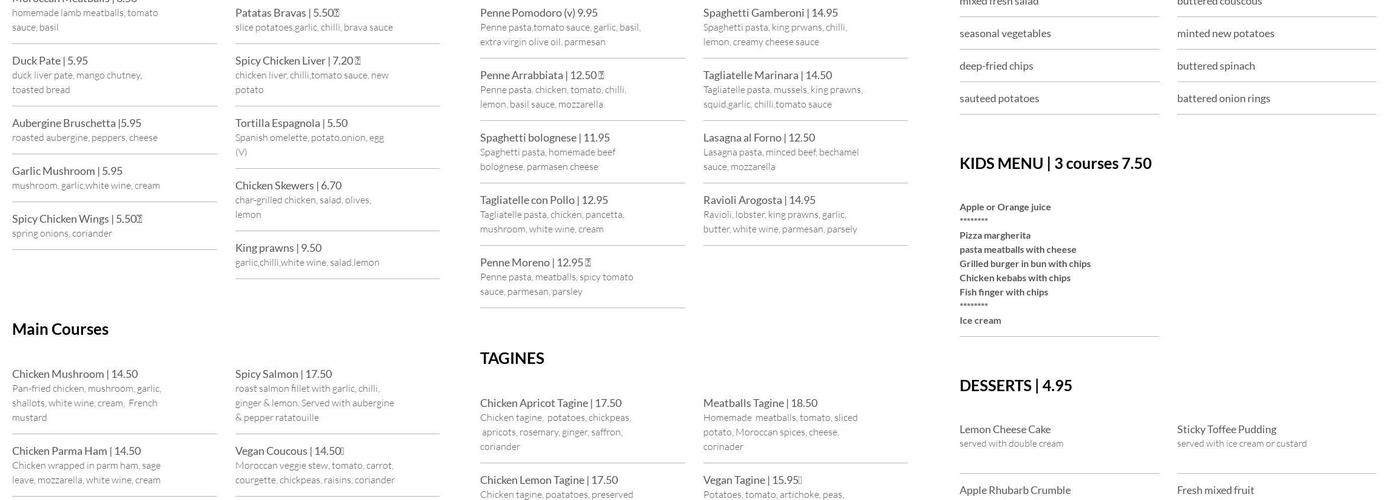 Moreno's Restaurant & Tapas Bar Menu