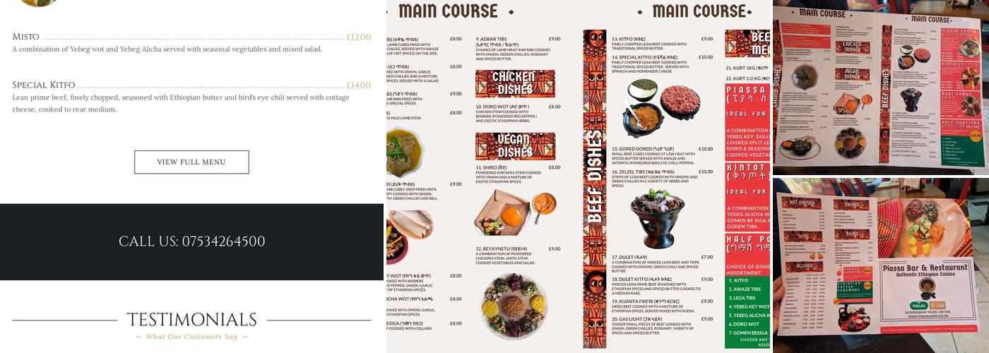 Piassa Bar & Restaurant Menu