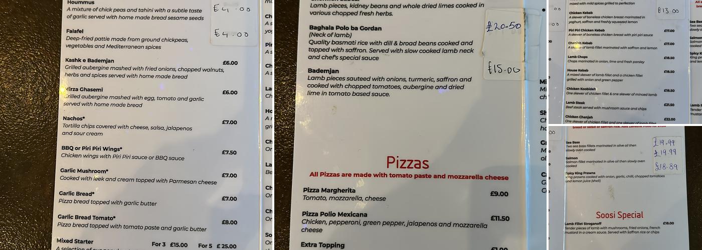 Persian Restaurant , Soosi Mediterranean Grilled Menu