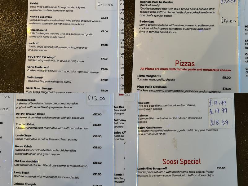 Persian Restaurant , Soosi Mediterranean Grilled Menu