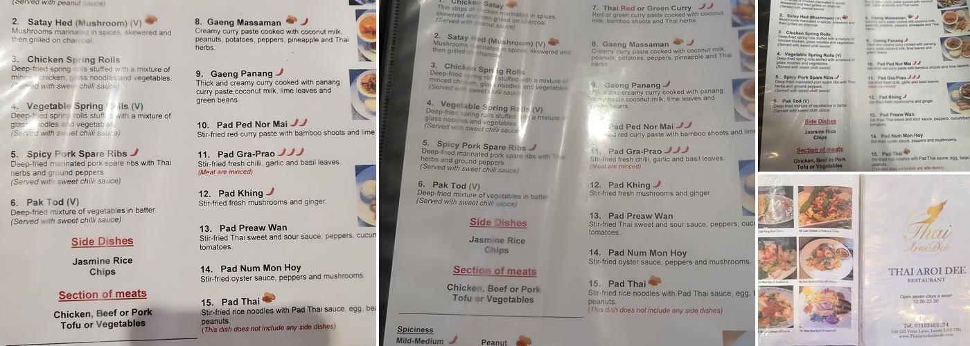 Thai a Roy Dee Menu