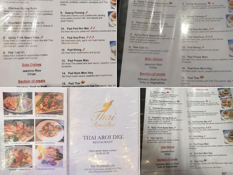 Thai a Roy Dee Menu