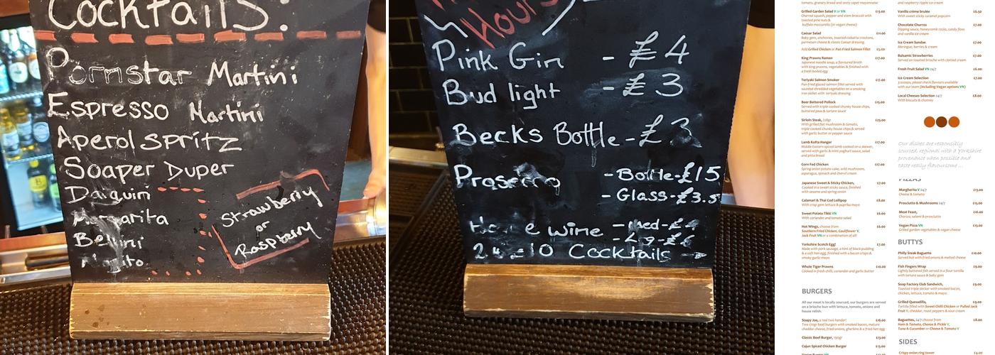 The Soap Factory Menu