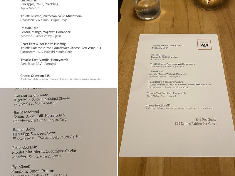 Chef Jono at V&V Menu