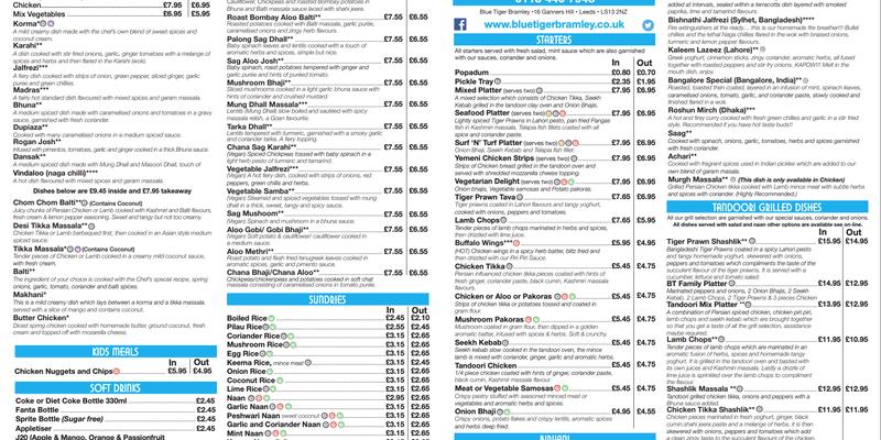 The Blue Tiger Menu