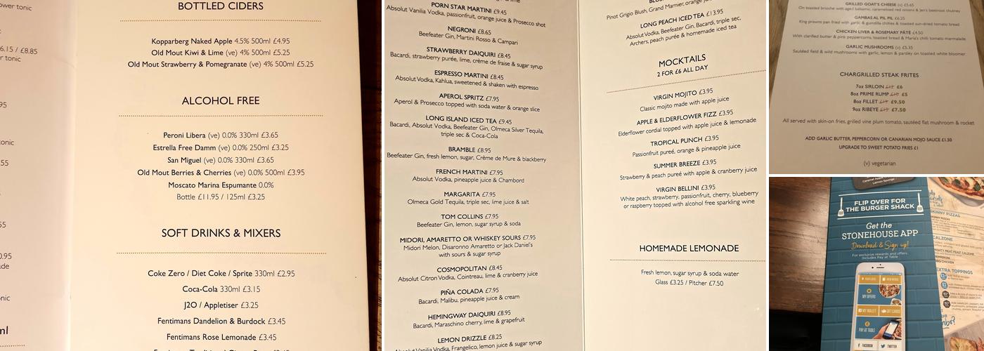 Ego at The Wellington, Shadwell Menu