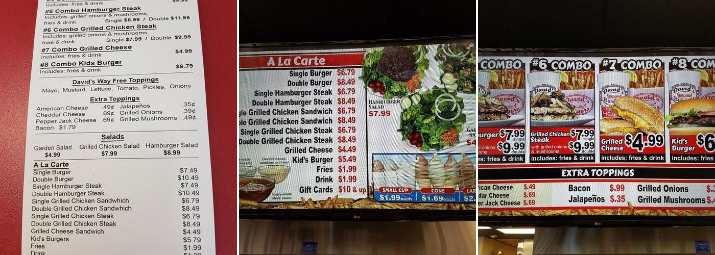 David's Muffler Shop Menu