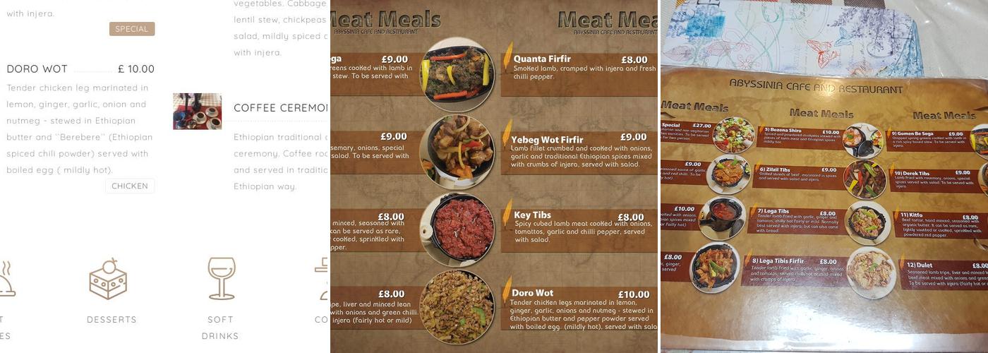 Abyssinia Cafe and Restaurant Menu