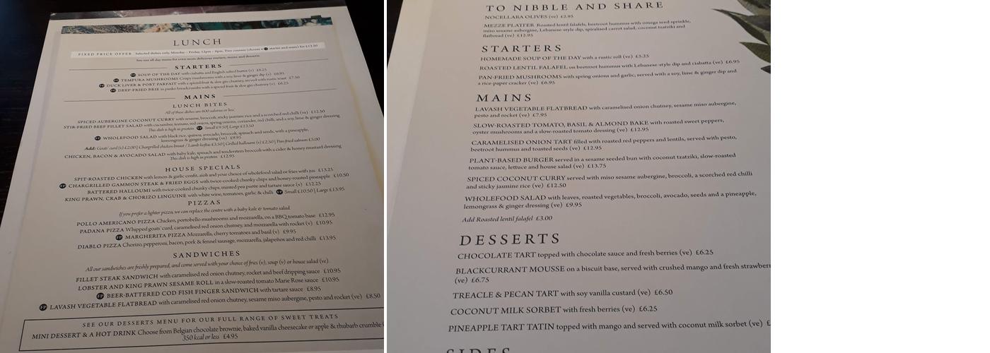 Deer Park Hotel Leeds Menu