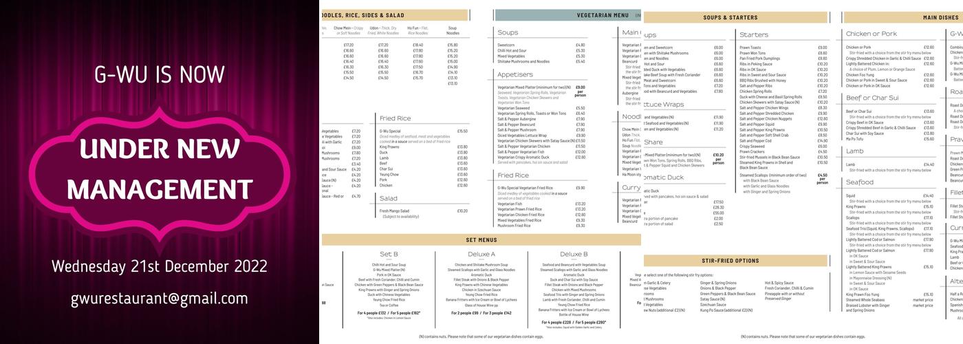 G-Wu Restaurant Bar Takeaway Menu