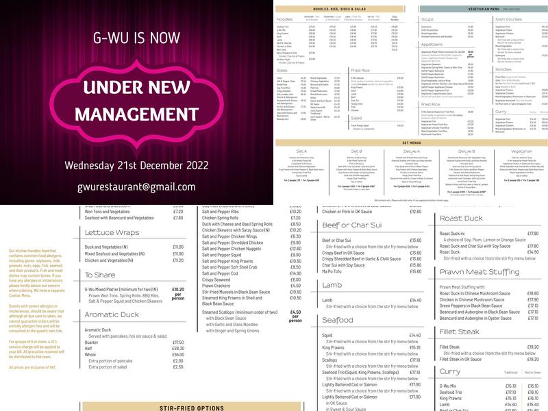G-Wu Restaurant Bar Takeaway Menu