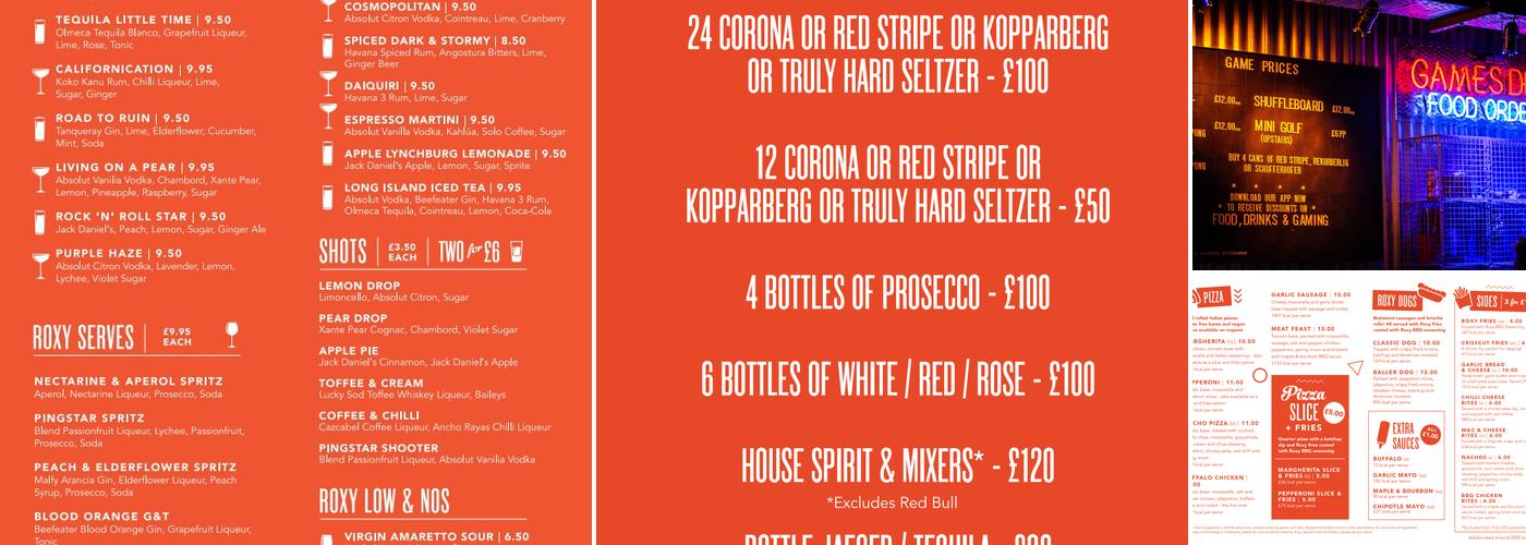 Roxy Ball Room Leeds Boar Lane Menu