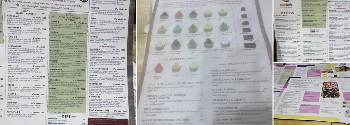 Ecco Pizzeria Menu