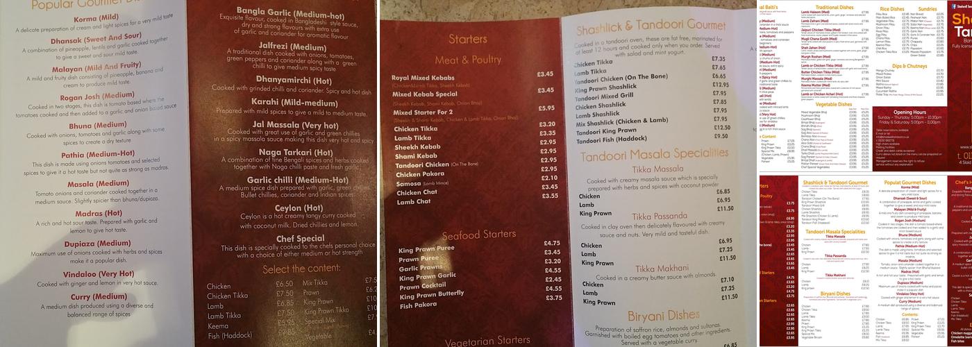Shadwell Tandoori Restaurant Menu