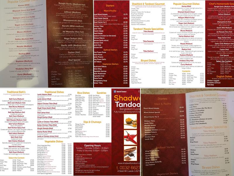 Shadwell Tandoori Restaurant Menu