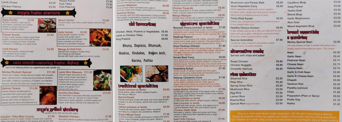 Zoya Morley Menu