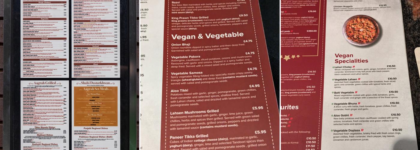 Aagrah Chapel Allerton - Kashmiri Restaurant Menu