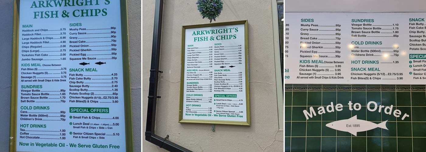 Arkwrights Fish & Chips Menu