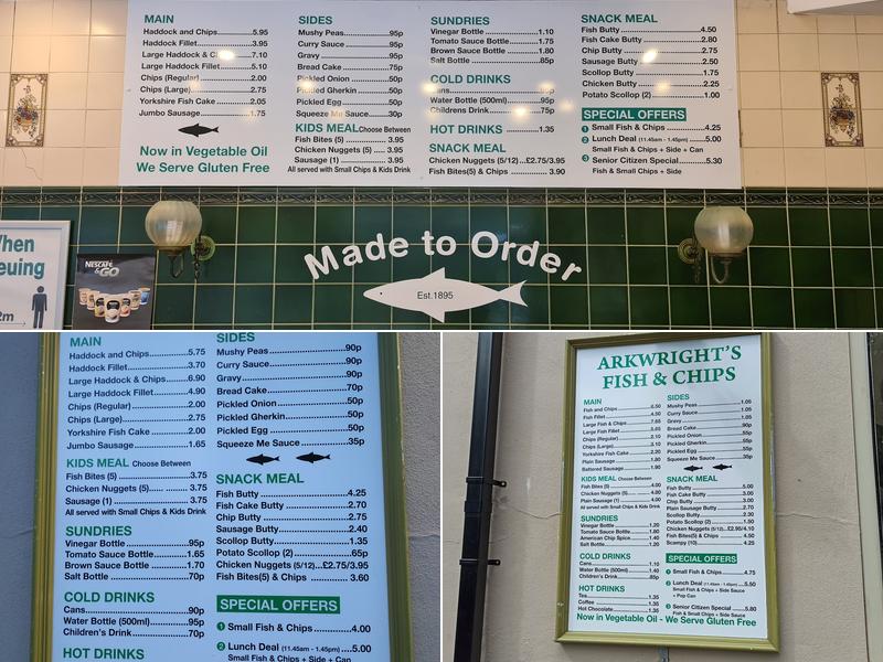 Arkwrights Fish & Chips Menu