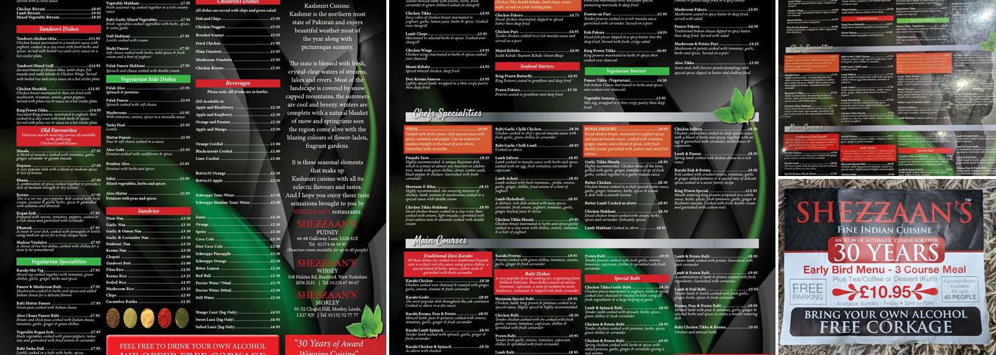 SHEZZAAN'S PUDSEY Menu