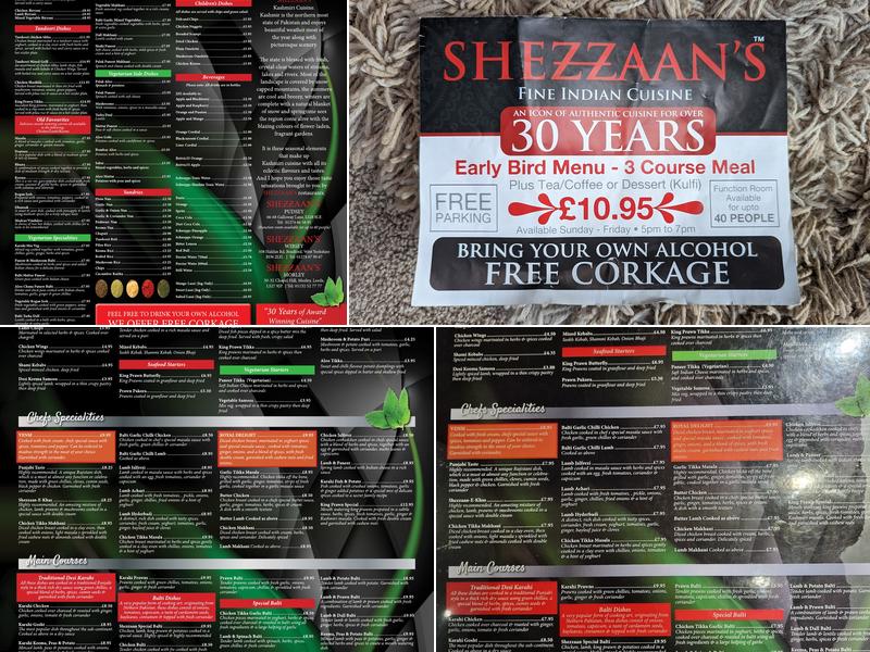 SHEZZAAN'S PUDSEY Menu
