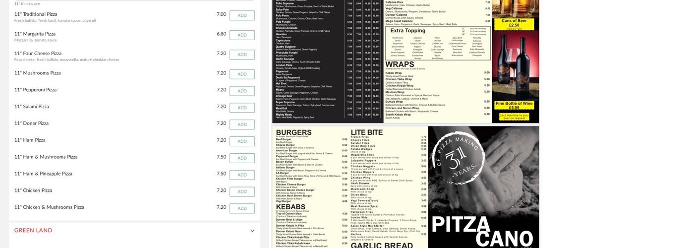 Pitza Cano Menu