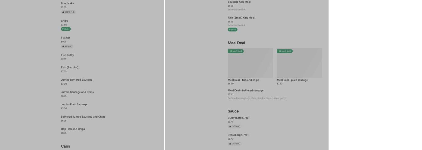 Pudsey Road Fisheries Menu