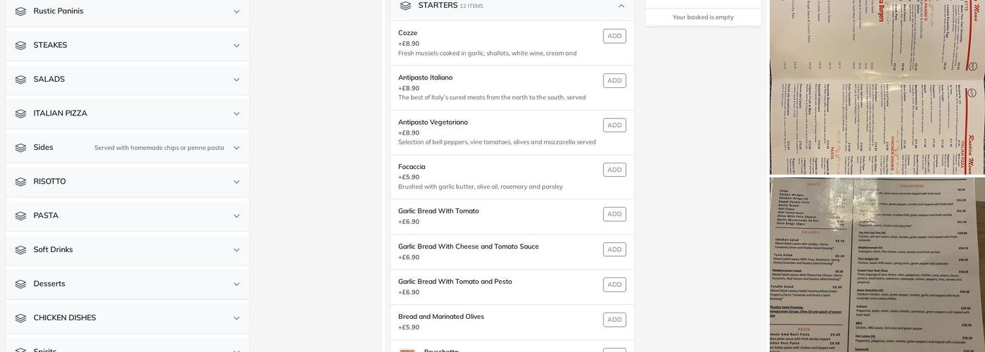 Rustica Restaurant Menu