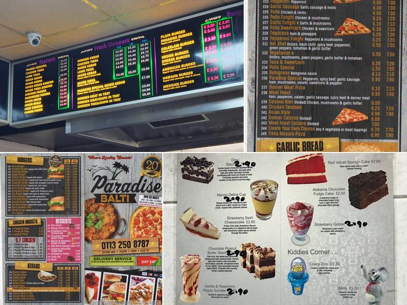 Paradise Balti & Pizza Leeds Menu