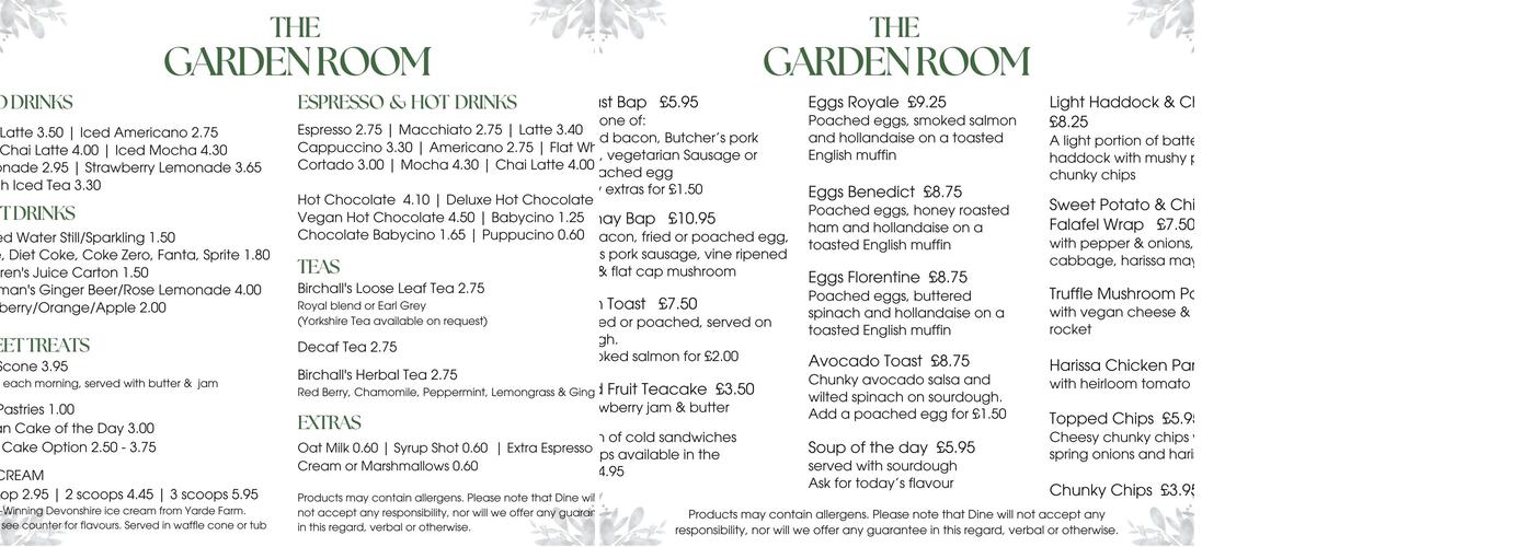 The Garden Room Cafe Menu