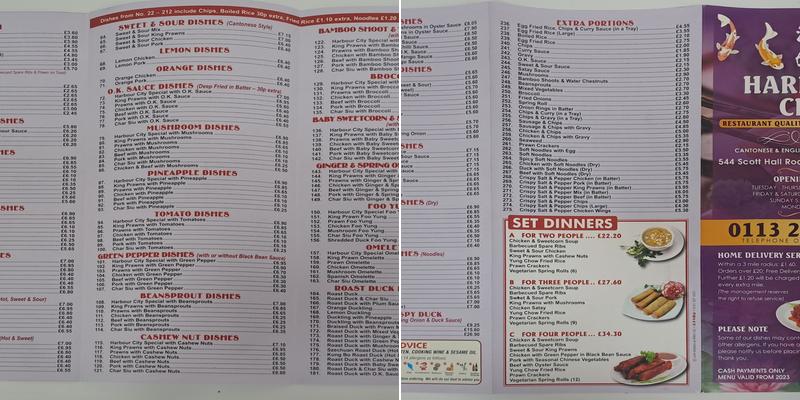 Harbour City Menu