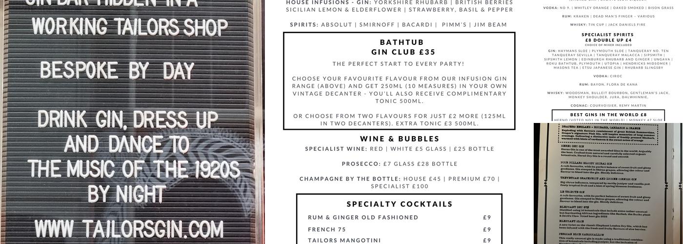 Tailors Gin Menu