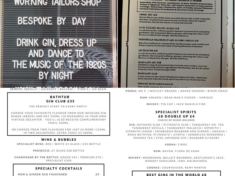 Tailors Gin Menu