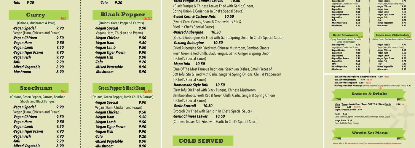 Wawin Vegan Chinese Menu