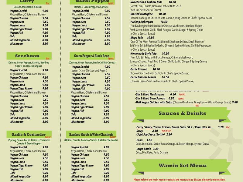 Wawin Vegan Chinese Menu