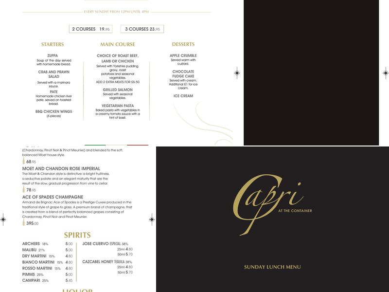 Capri at the Containers Menu